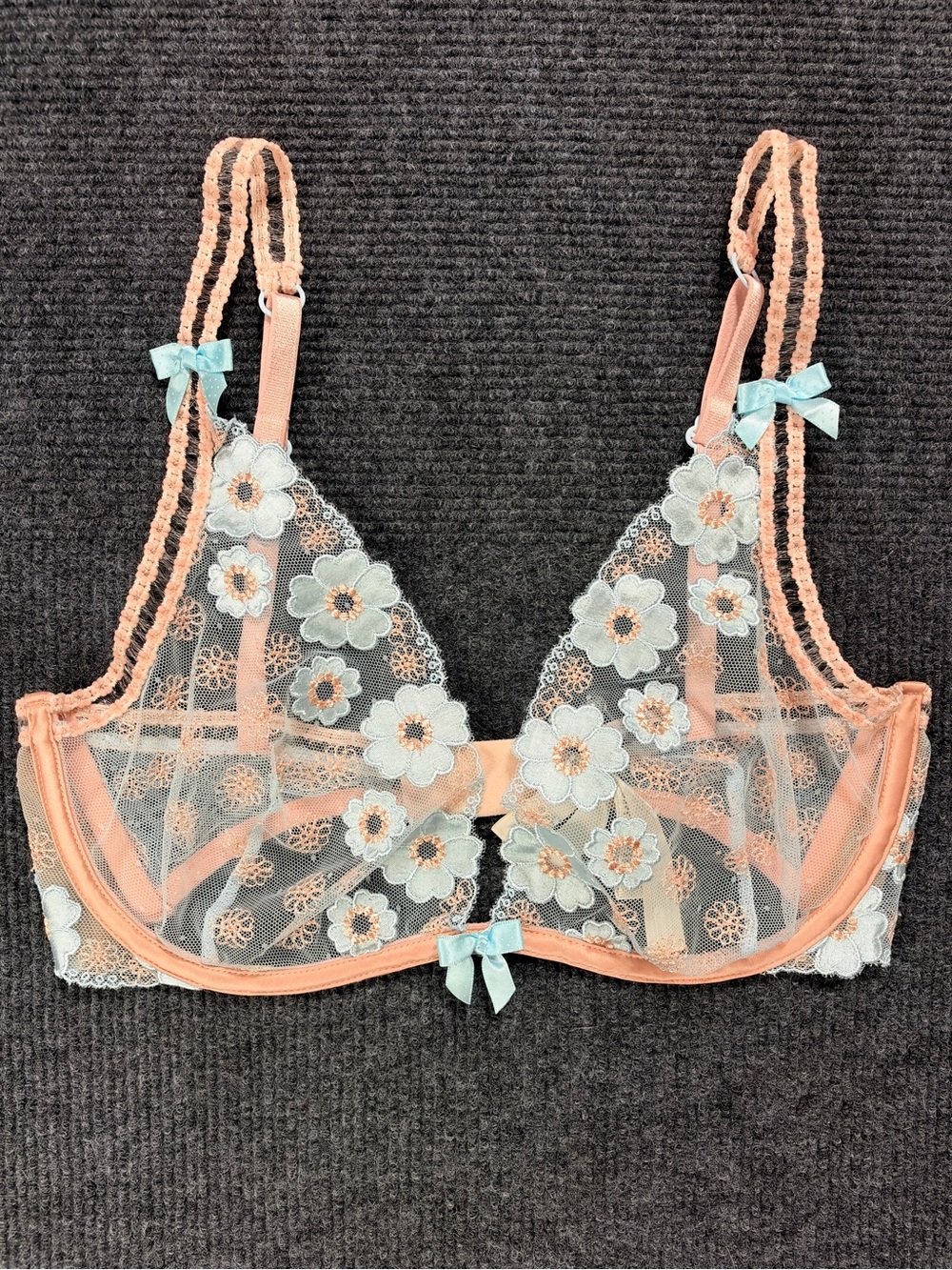 For Love & Lemons Aurora Underwire floral embroidery Bra pink and blue small DD